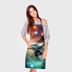 Фартук кулинарный Галактический дельфин - неоновый космос, цвет: 3D-принт — фото 2