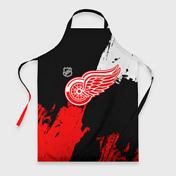 Фартук кулинарный Детройт Ред Уингз - брызги краска на черном фоне, цвет: 3D-принт