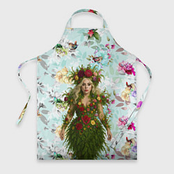 Фартук кулинарный Леди Гага в платье из листьев и цветов, цвет: 3D-принт