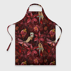 Фартук Бордовая готика с сердцем, лилиями и мотыльками