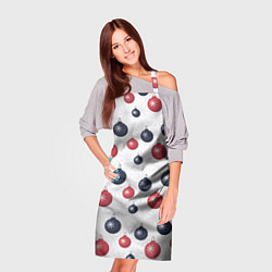 Фартук кулинарный Синие и красные новогодние шары со снежинками, цвет: 3D-принт — фото 2