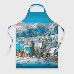 Фартук кулинарный Новогодняя деревушка в горах, цвет: 3D-принт