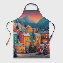 Фартук кулинарный Новогодний город в горах, цвет: 3D-принт