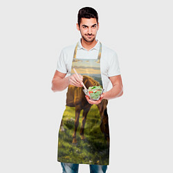 Фартук кулинарный Зелёные холмы и конь, цвет: 3D-принт — фото 2