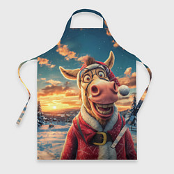 Фартук Новогодняя комическая лошадь в лесу