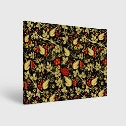 Холст прямоугольный Хохлома золотые лебеди, цвет: 3D-принт