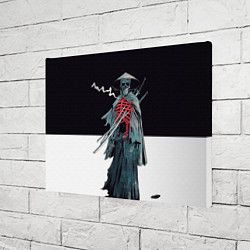 Холст прямоугольный Скелет Самурай с трубкой на черно белом фоне, цвет: 3D-принт — фото 2