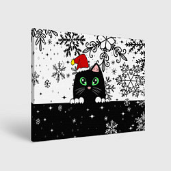 Холст прямоугольный Новогодний кот в колпаке Санты, цвет: 3D-принт
