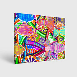 Холст прямоугольный Разноцветные яркие рыбки на абстрактном цветном фо, цвет: 3D-принт
