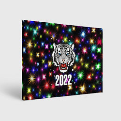 Картина прямоугольная БЕЛЫЙ ТИГР 2022 И НОВОГОДНИЕ ОГНИ