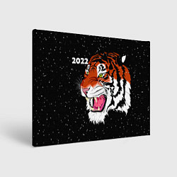 Холст прямоугольный Рычащий Тигр и Снегопад 2022, цвет: 3D-принт