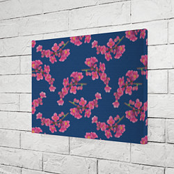 Холст прямоугольный Веточки айвы с розовыми цветами на синем фоне, цвет: 3D-принт — фото 2