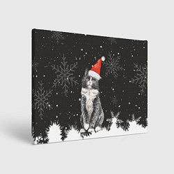 Холст прямоугольный Новогодний Черный кот в кружке, цвет: 3D-принт