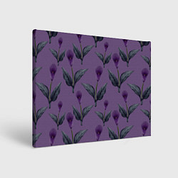 Холст прямоугольный Фиолетовые каллы с зелеными листьями, цвет: 3D-принт