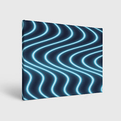 Холст прямоугольный Неоновый свет Волны голубые на темном фоне, цвет: 3D-принт