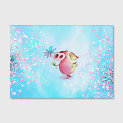 Холст прямоугольный Милый поросенок с цветами, цвет: 3D-принт — фото 2