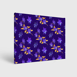 Холст прямоугольный Цветы Фиолетовые Ирисы На Синем Фоне, цвет: 3D-принт