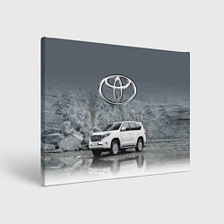 Холст прямоугольный Toyota Land Cruiser на фоне скалы, цвет: 3D-принт
