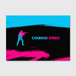 Холст прямоугольный Counter Strike - neon gradient: надпись и символ, цвет: 3D-принт — фото 2