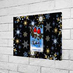 Холст прямоугольный Новый Год Два Снегиря Сидят На Ветке, цвет: 3D-принт — фото 2