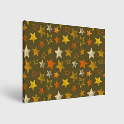 Холст прямоугольный Желто-оранжевые звезды на зелнгом фоне, цвет: 3D-принт