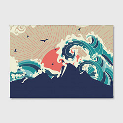 Холст прямоугольный Большая океанская волна и силуэт пустынного остров, цвет: 3D-принт — фото 2