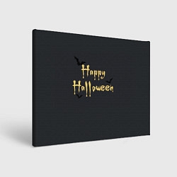 Холст прямоугольный Happy Halloween надпись с летучими мышами, цвет: 3D-принт