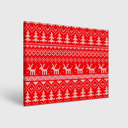 Холст прямоугольный Рождественский красный свитер с оленями, цвет: 3D-принт
