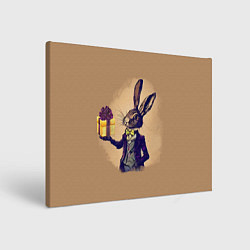 Холст прямоугольный Кролик в костюме с подарком, цвет: 3D-принт