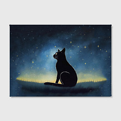 Холст прямоугольный Черный кот и звезды - акварель, цвет: 3D-принт — фото 2
