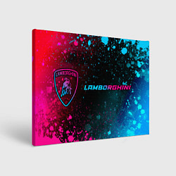 Холст прямоугольный Lamborghini - neon gradient: надпись и символ, цвет: 3D-принт