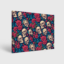 Картина прямоугольная Черепа и красные розы
