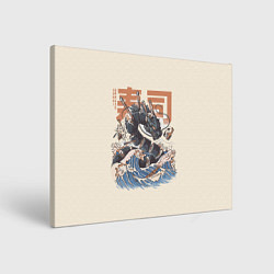 Холст прямоугольный Суши дракон с иероглифами в японском стиле, цвет: 3D-принт