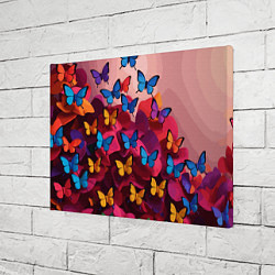 Холст прямоугольный Разноцветные бабочки - розовые цветы, цвет: 3D-принт — фото 2