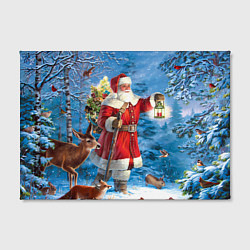 Холст прямоугольный Дед Мороз в лесу с животными, цвет: 3D-принт — фото 2