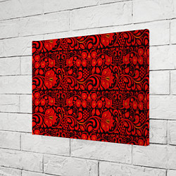Холст прямоугольный Хохломская роспись красные цветы и ягоды на чёрном, цвет: 3D-принт — фото 2