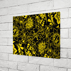 Холст прямоугольный Хохломская роспись золотые цветы на чёроном фоне, цвет: 3D-принт — фото 2