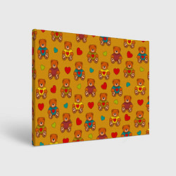 Холст прямоугольный Игрушечные мишки и разноцветные сердца, цвет: 3D-принт