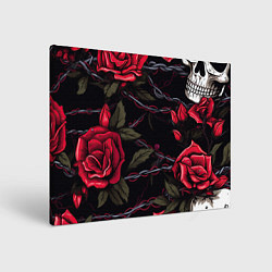 Холст прямоугольный Череп и красные розы, цвет: 3D-принт