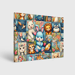 Холст прямоугольный Funny hare and his friends - patchwork, цвет: 3D-принт