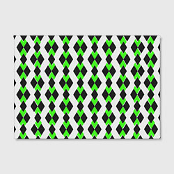 Холст прямоугольный Чёрные и зелёные ромбы на белом фоне, цвет: 3D-принт — фото 2