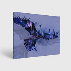 Холст прямоугольный Летящий орел и город в сумерках, цвет: 3D-принт