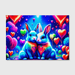 Холст прямоугольный Неоновые зайчики - любовь сердечки, цвет: 3D-принт — фото 2