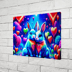 Холст прямоугольный Неоновые зайчики - любовь сердечки, цвет: 3D-принт — фото 2