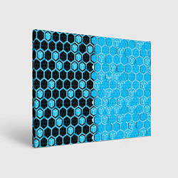 Холст прямоугольный Техно-киберпанк шестиугольники голубой и чёрный, цвет: 3D-принт