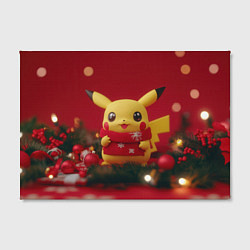 Холст прямоугольный Пикачу новогодний в красном шарфе, цвет: 3D-принт — фото 2