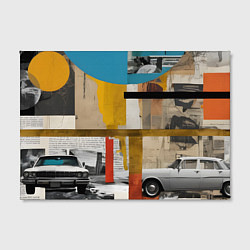 Холст прямоугольный Ретро коллаж с автомобилем, цвет: 3D-принт — фото 2