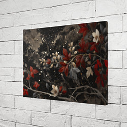 Холст прямоугольный Красные и белые листья на черном, цвет: 3D-принт — фото 2