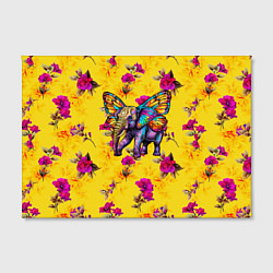 Холст прямоугольный Слон с крыльями бабочки на цветочном фоне, цвет: 3D-принт — фото 2