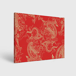 Холст прямоугольный Золотые драконы на красном, цвет: 3D-принт
